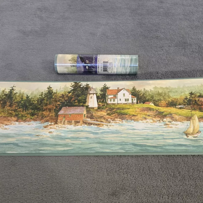 Wall Trends Nautical Lighthouse Scenic Wallpaper Border Prepasted New Sealed - Main