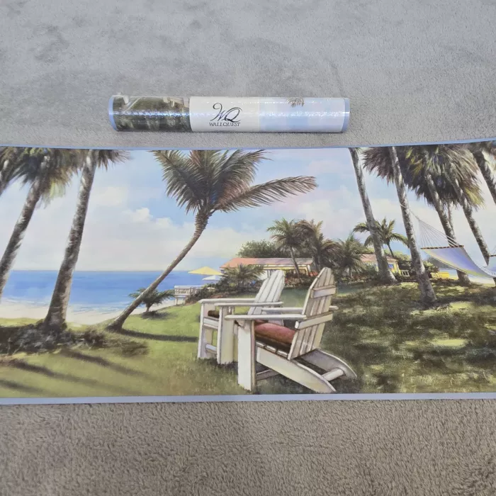 Wallquest Tropical Beach Wallpaper Border Prepasted Blue Green New Sealed - Main