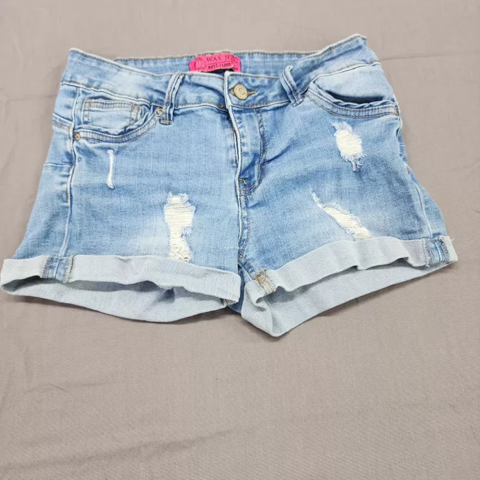 Wax Jean Womens Size S 26 Light Blue Distressed Denim Shorts Low Rise Cuffed - Front