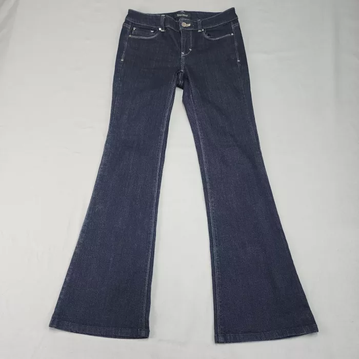 White House Black Market Blanc Flare Jeans Womens 2S Dark Blue Denim Mid Rise - Front