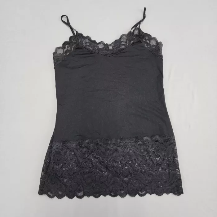 White House Black Market Womens S Black Lace Trim Camisole Adjustable Strap Top - Front