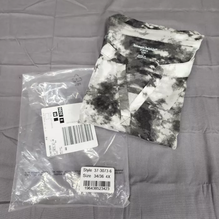 Woman Within Womens 4X Plus Tunic Top Black White Tie Dye 3/4 Sleeve V-Neck - Main