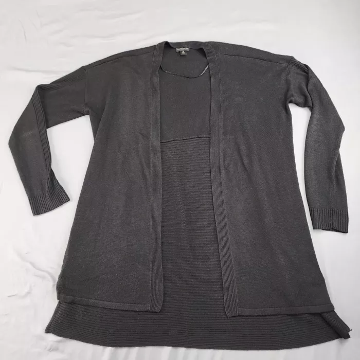 WORTHINGTON Open Front Cardigan Women's M Charcoal Grey Ribbed Knit Zippers - Front