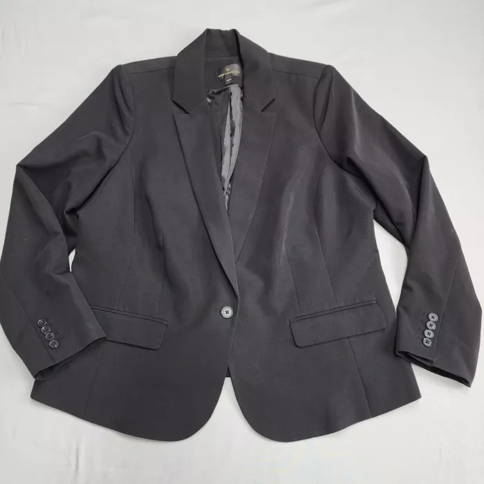 Worthington Womens Plus Size 20W Black One Button Blazer Jacket Lined Stretch - Front