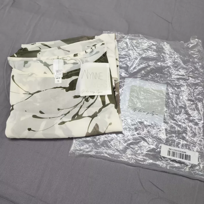 Wynne Layers 3X Plus Kimono Blouse White Olive Green Floral Sheer Poncho Top - Main