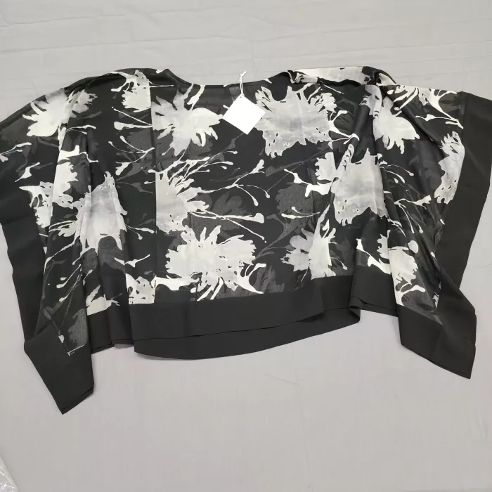 Wynne Layers Blouse Womens 3XL Plus Black White Floral Crew Neck Long Sleeve - Front