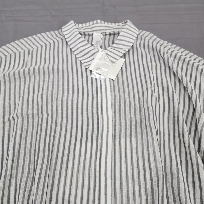 Wynne Layers Women's 3X Black White Striped Button Down Oversized Poncho Blouse - Main