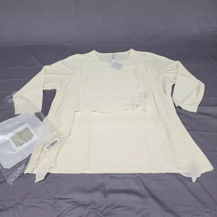 Wynne Layers Women's 3X Ivory Tunic Top Asymmetrical Sheer Overlay 3/4 Sleeve - Main