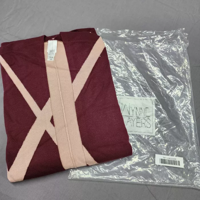 Wynne Layers Womens 3X Reversible Poncho Wrap Burgundy Beige Geometric Pockets - Main