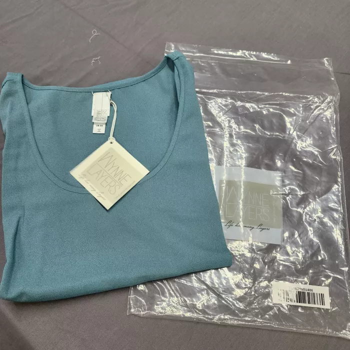 Wynne Layers Womens 3X Tank Top Dusty Teal Layered Hem Scoop Neck Sleeveless - Main
