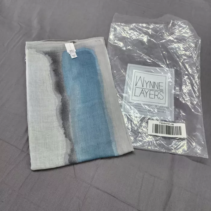 Wynne Layers Womens Scarf Blue White Grey Watercolor Stripe Sheer Lightweight - Main
