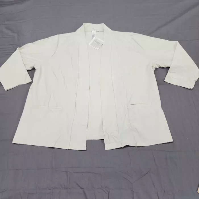 WynneLayers Open Front Knit Jacket Ivory Womens Plus Size 3X Stretch Pockets - Front