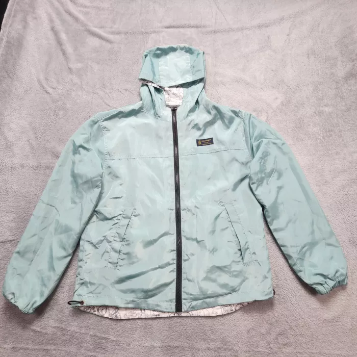 XIAOZ&IMEYI Windbreaker Jacket Women's Small Light Blue Hooded Sketch Lining Zip - Front