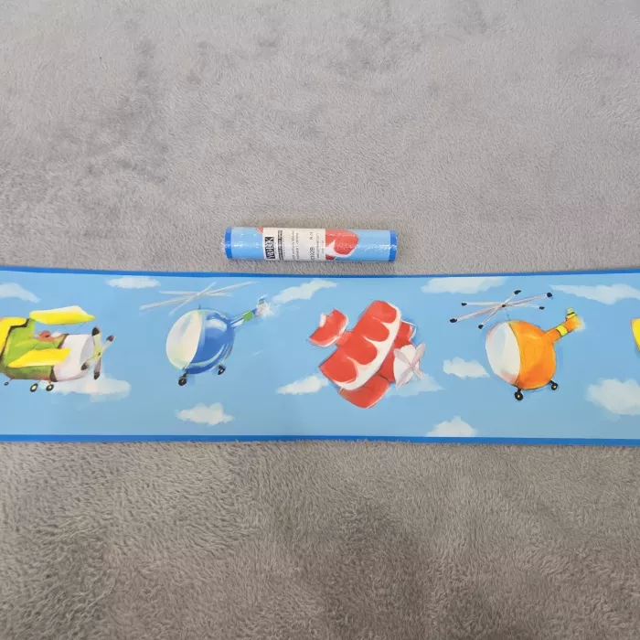 York Airplane Helicopter Blue Wallpaper Border Kids Nursery Prepasted New - Main