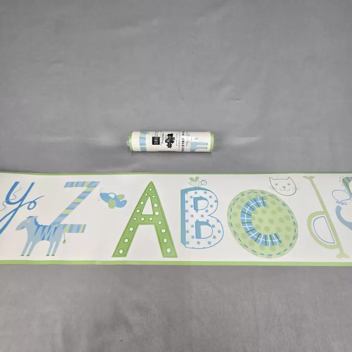 York Alphabet Animal Blue Green Nursery Wallpaper Border New Sealed Prepasted - Main