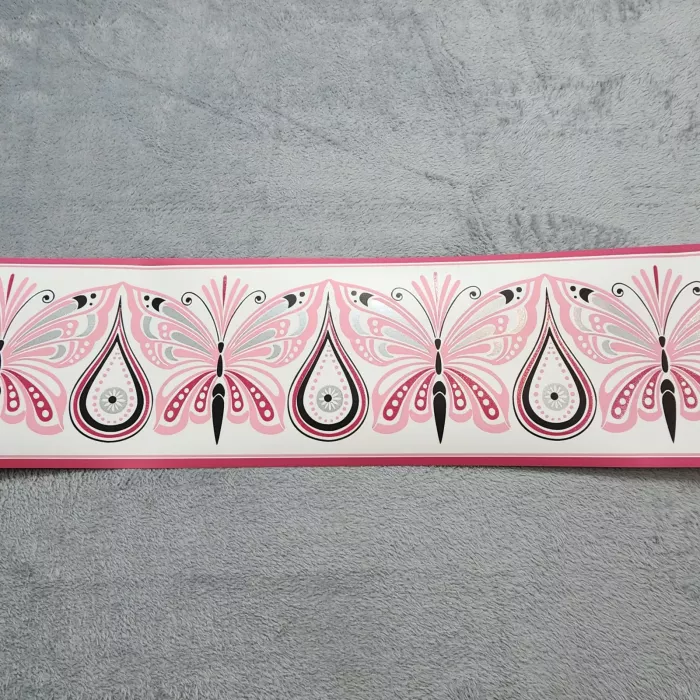 York Butterfly Pink Black Wallpaper Border Prepasted Sure Strip Glitter New - Main