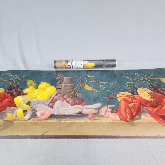 York Coastal Seafood Fruit Teal Wallpaper Border Prepasted Vinyl NC4763 - Main
