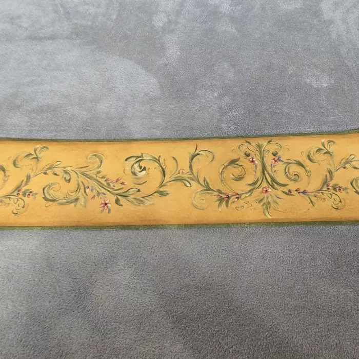 York Country Floral Gold Sage Green Wallpaper Border Prepasted Textured New - Main