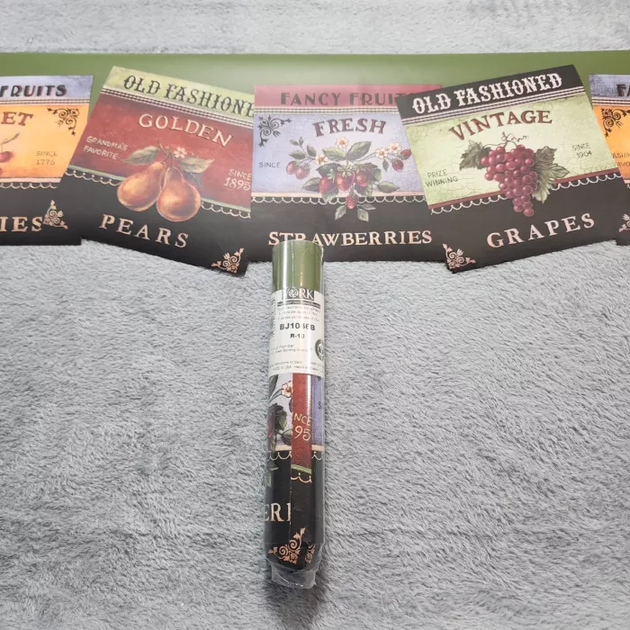 York Country Fruit Black Multicolor Wallpaper Border Prepasted New Sealed - Main