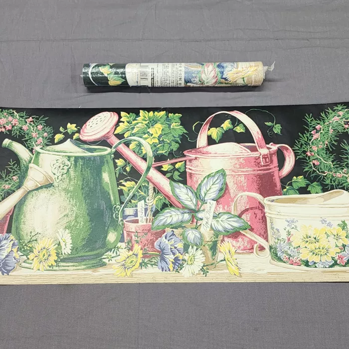 York Country Garden Botanical Black Wallpaper Border Pre-pasted New Sealed - Main