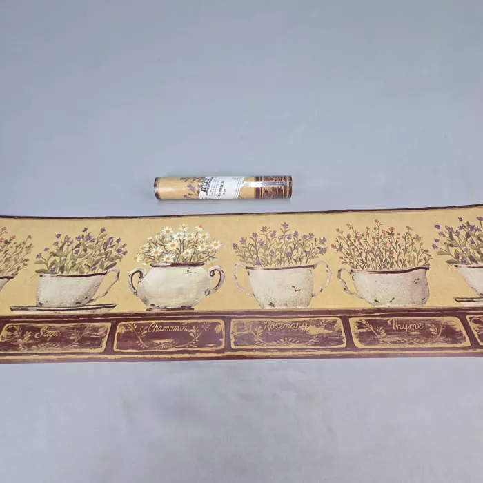 York Country Herb Botanical Yellow Wallpaper Border New Prepasted Textured - Main