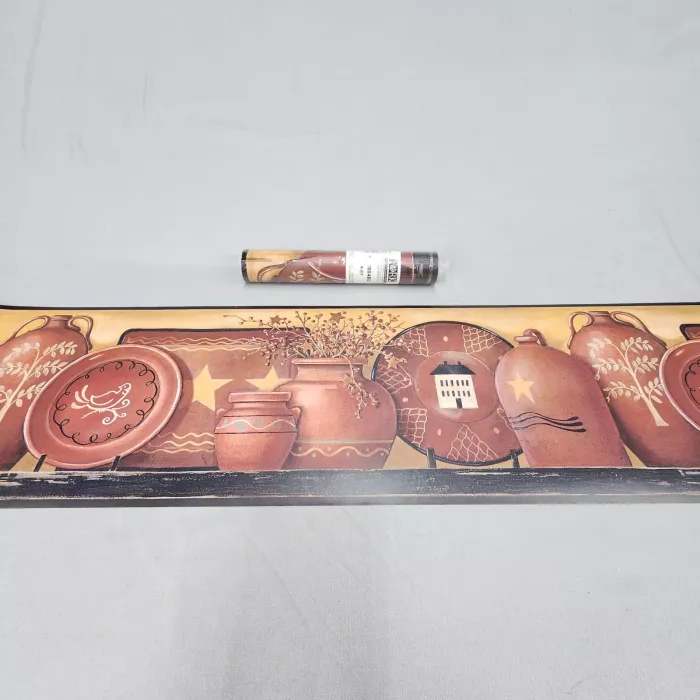 York Country Pottery Wallpaper Border Terracotta Brown Prepasted New Sealed - Main