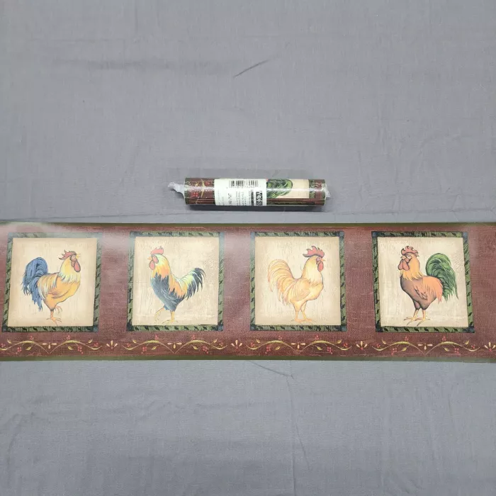 York Country Rooster Burgundy Wallpaper Border Prepasted JN1861BDR New - Main
