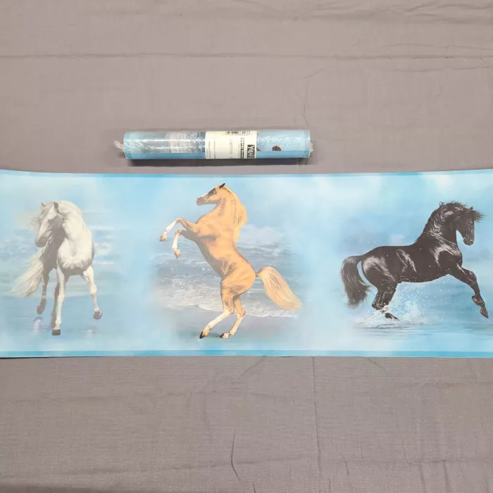 York Country Wild Horses Blue Wallpaper Border Prepasted Paper New - Main