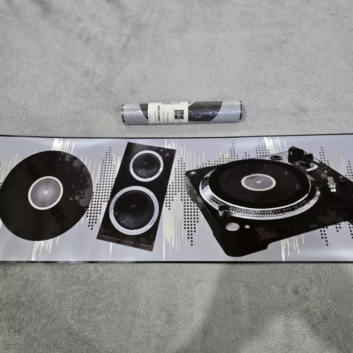 York DJ Music Soundwave Black Silver Wallpaper Border Prepasted Sure Strip New - Main
