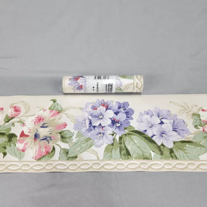 York Floral Cream Pink Purple Wallpaper Border Prepasted Vinyl New Sealed - Main