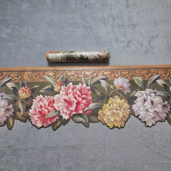 York Floral Scalloped Wallpaper Border Green Pink New Prepasted HP5496B - Main