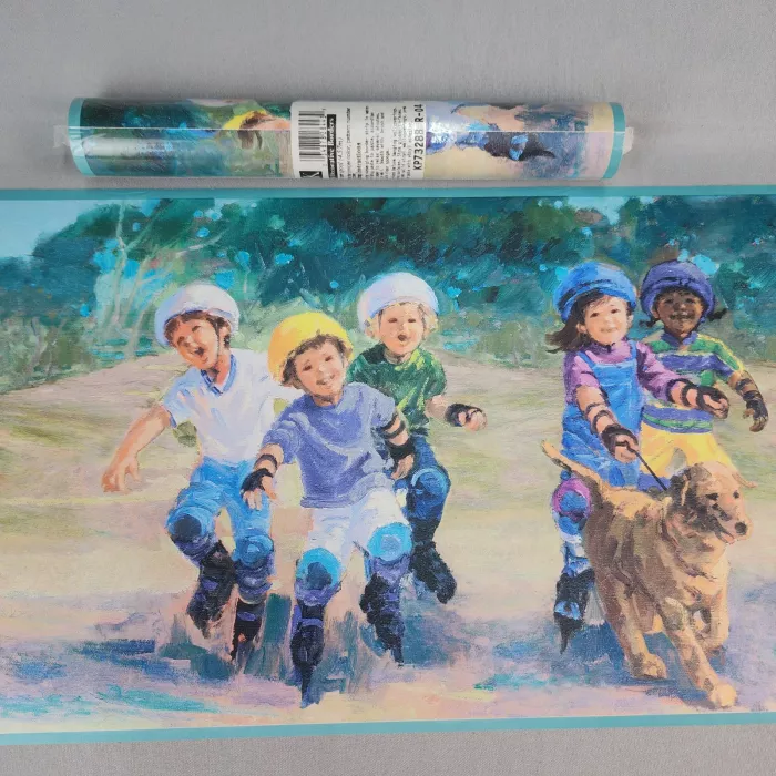 York Kids Rollerblading Scenic Multicolor Wallpaper Border Prepasted New - Main