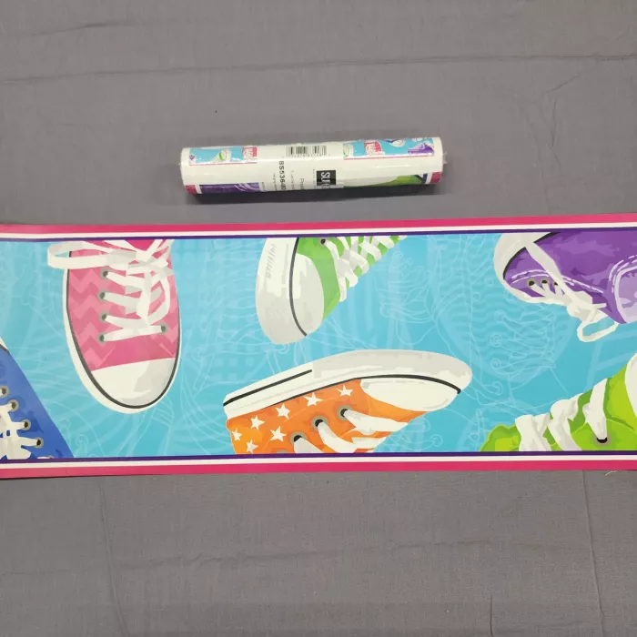 York Kids Sneaker Blue Wallpaper Border Sure Strip Prepasted New - Main