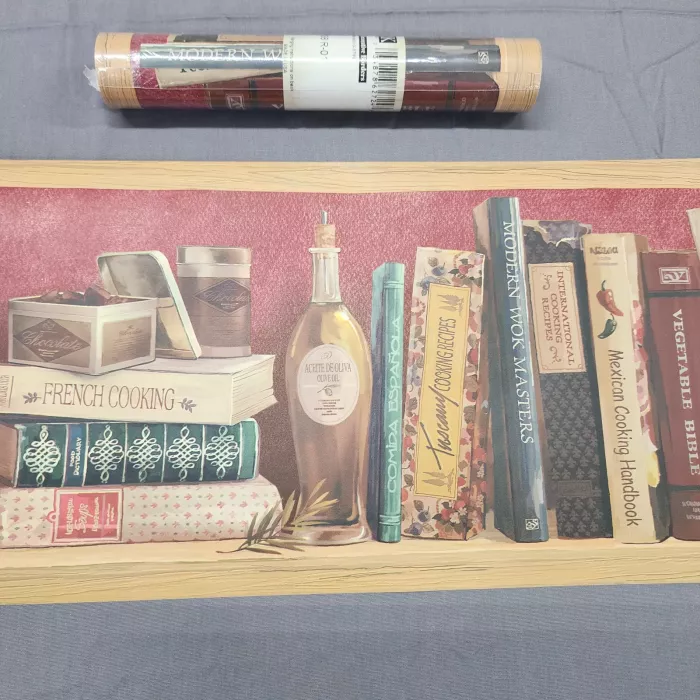 York Kitchen Bookshelf Multicolor Wallpaper Border New Sealed Prepasted - Main