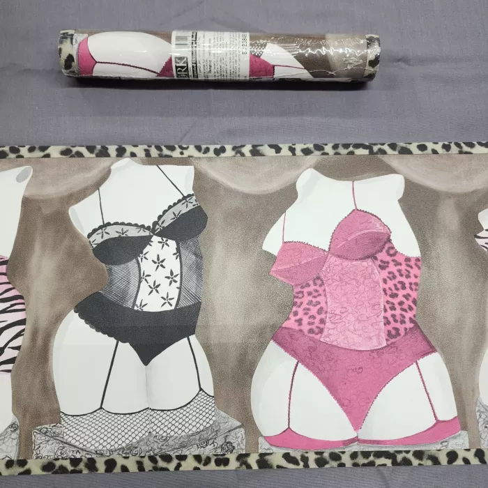 York Lingerie Leopard Zebra Wallpaper Border Pink Black Prepasted New Sealed - Main