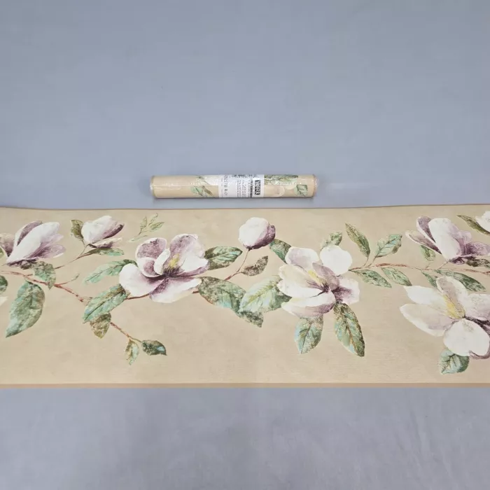 York Magnolia Floral Beige Wallpaper Border Prepasted Textured New Sealed - Main