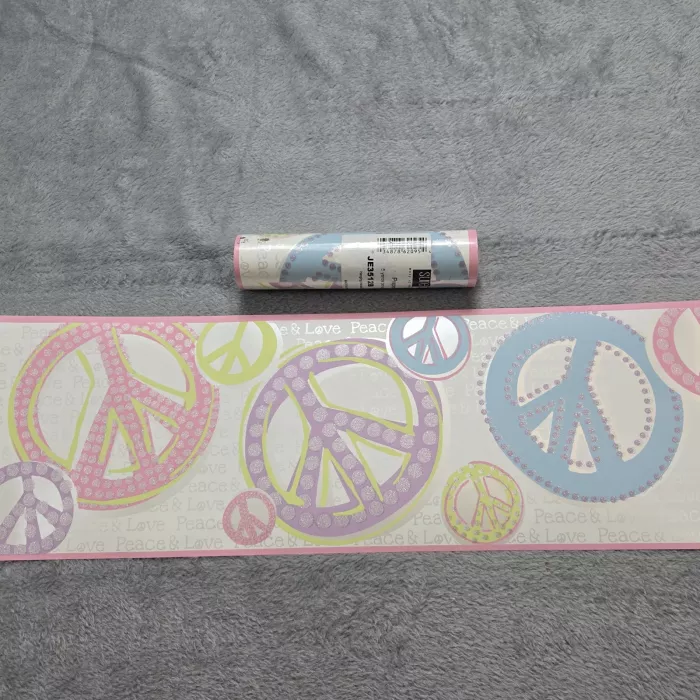 York Peace Love Multicolor Wallpaper Border Prepasted Glitter New Sealed - Main