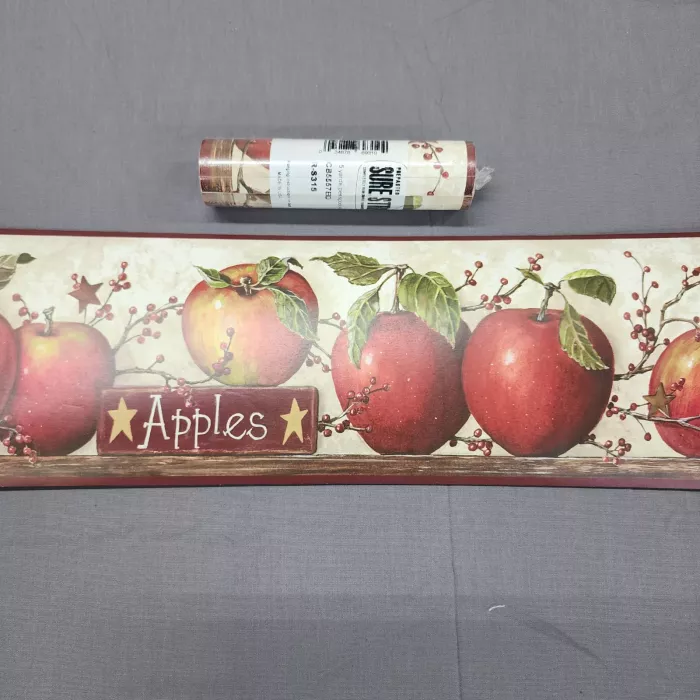 York Sure Strip Apple Country Wallpaper Border Prepasted Red Green New Sealed - Main