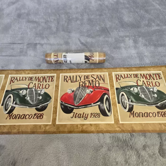 York Vintage 1928 Rally Car Beige Wallpaper Border New Sealed Prepasted - Main