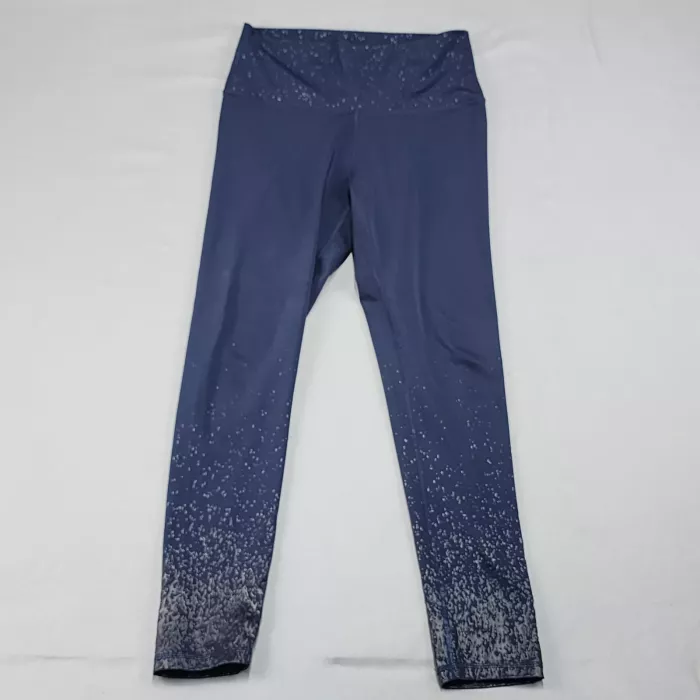 Z by Zobha Womens L Navy Blue High Rise Metallic Speckled Ombre Leggings - Front