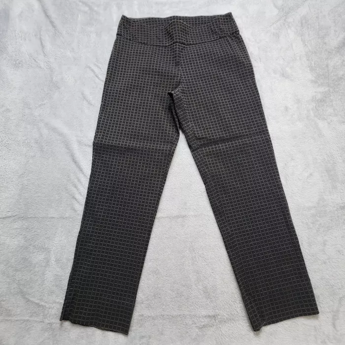 Zac & Rachel Pull On Pants Women's 10 Black Grid Slim Leg Stretch Mid Rise Work - Front