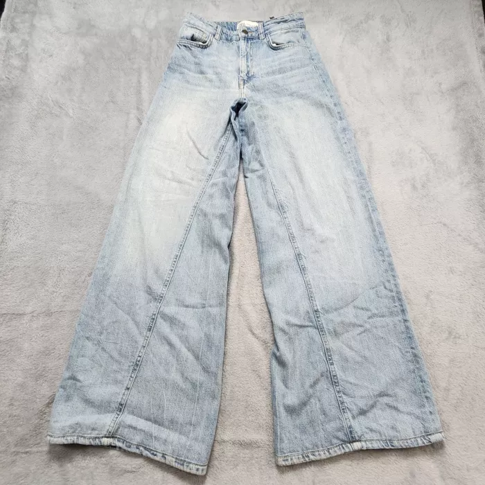 Zara Womens High Rise Wide Leg Jeans Light Blue Denim Front Seam - Front