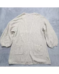American Eagle Cardigan Sweater Women's XL Cream Waffle Knit Open Front Pockets