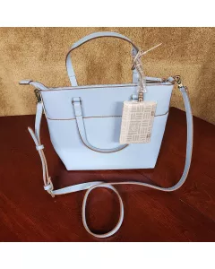 Anne Klein Satchel Handbag Light Blue Faux Leather Crossbody Saffiano Lion Logo