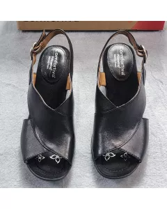 Comfortiva Katara Sandals Womens 7.5 Wide Black Leather Slingback Block Heel