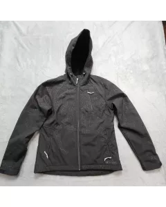 Double Diamond Women's Softshell Jacket Small Black Hooded Abstract Print Zip