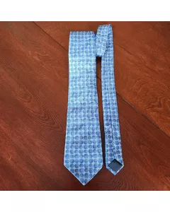 Lanvin Paris Men's Blue Geometric Circle Pattern 100% Silk Neck Tie Made in France