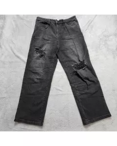 SO High Rise Straight Jeans Juniors Size 13 31W Black Distressed Ripped Stretch