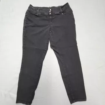 A3 Denim Plus Size 18W Black Skinny Jeans High Rise Stretch 3-Button Fly Denim - Front