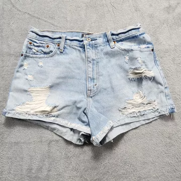 Abercrombie & Fitch Annie Shorts Size 8 High Rise Button Fly Distressed Cut Off - Front